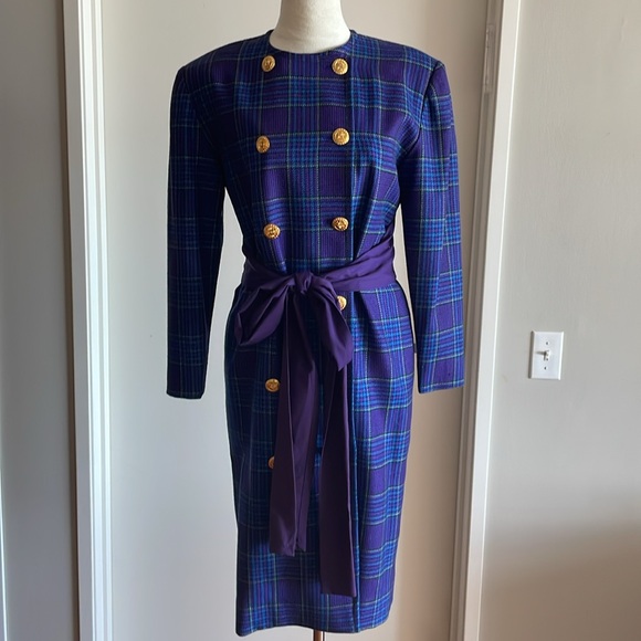 Celine Jackets & Blazers - Vintage CELINE Retro 80’s Wool Plaid Pea Coat with Belt